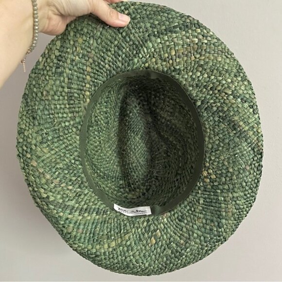 Vintage Green Straw Fedora Hat w/ Flowers - made by Vicki Sather 🇨🇦 - Picture 8 of 11